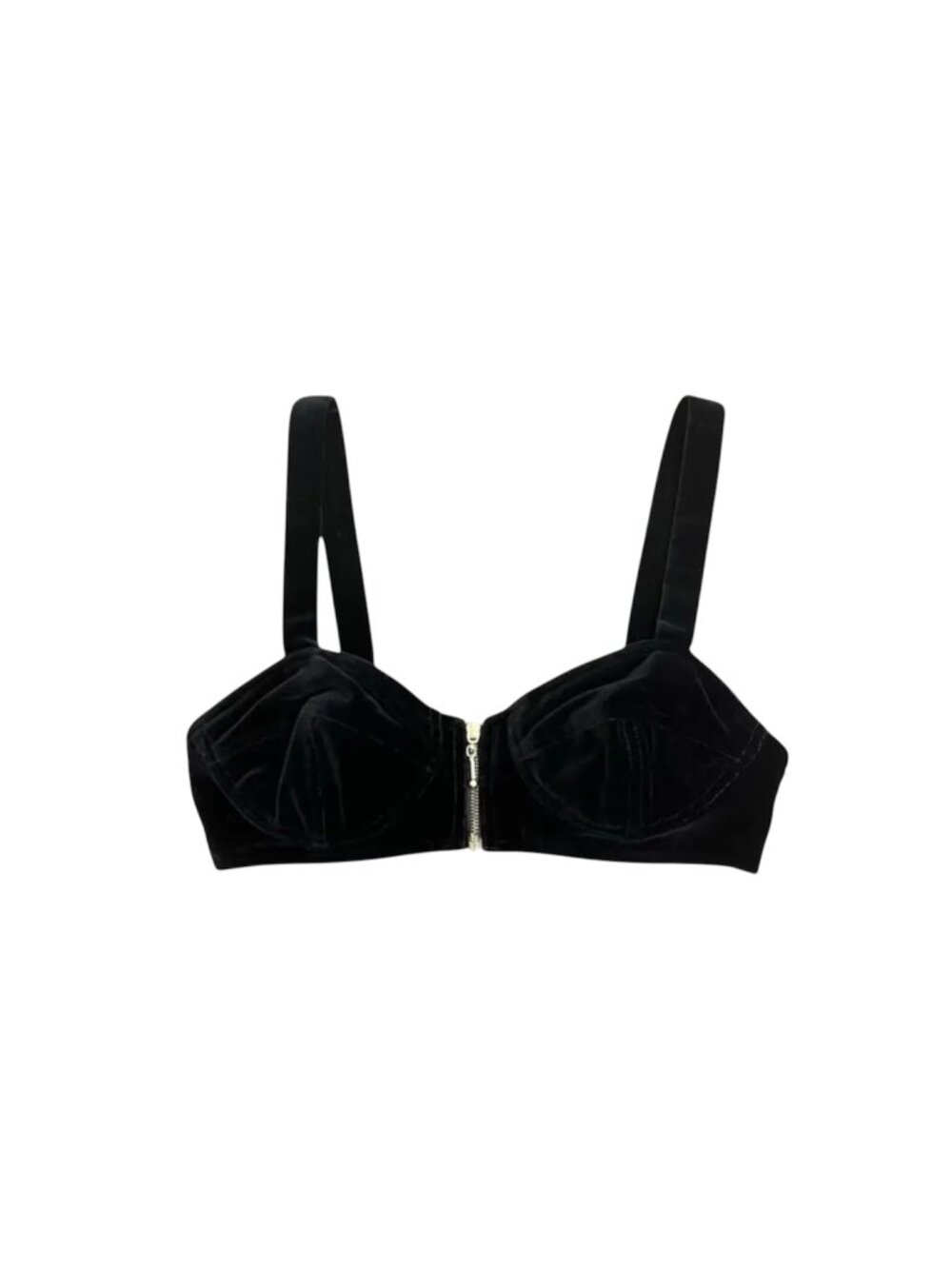 1990s Guess black cotton super soft velvet zip front bustier crop top size small